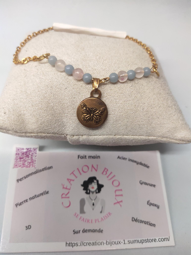 Bracelet quartz rose,  angelite 