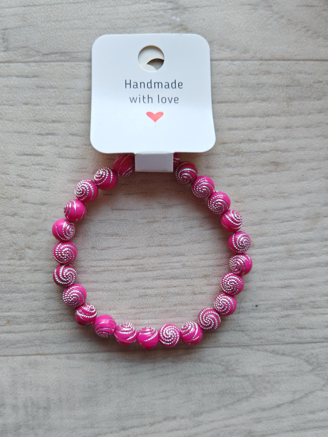 Pink Glitter Swirl Beaded Bracelet 