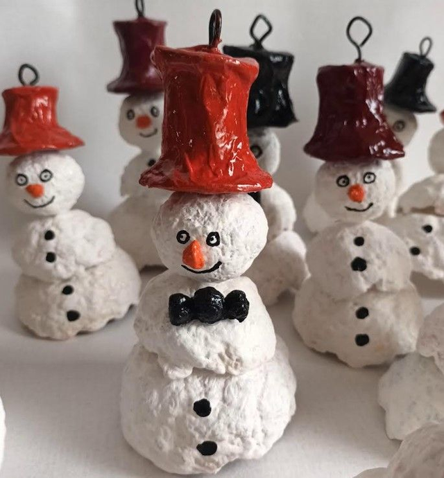 SUSPENSION BONHOMME DE NEIGE, crème, en papier mâché, fait main, décoration unique de Noël