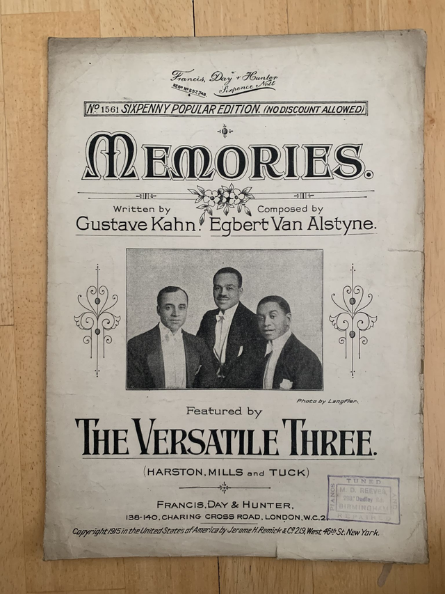 Memories Antique Sheet Music 1915