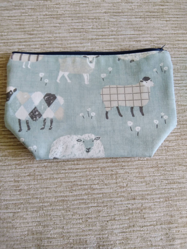 Box/Wash/Cosmetic Baa Baa Duck Egg Cotton Fabric with Navy Waterproof Lining