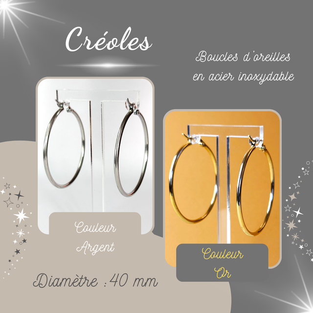 Créoles en acier inoxydable - Diamètre 40mm