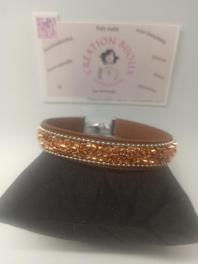 Bracelet similicuir marron strass 