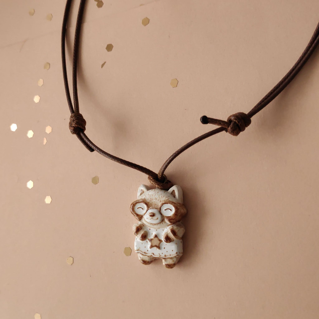 Raccoon - Red Panda clay keychain - Clay Raccoon Necklace - Clay Red panda charm - Air dry clay pendant