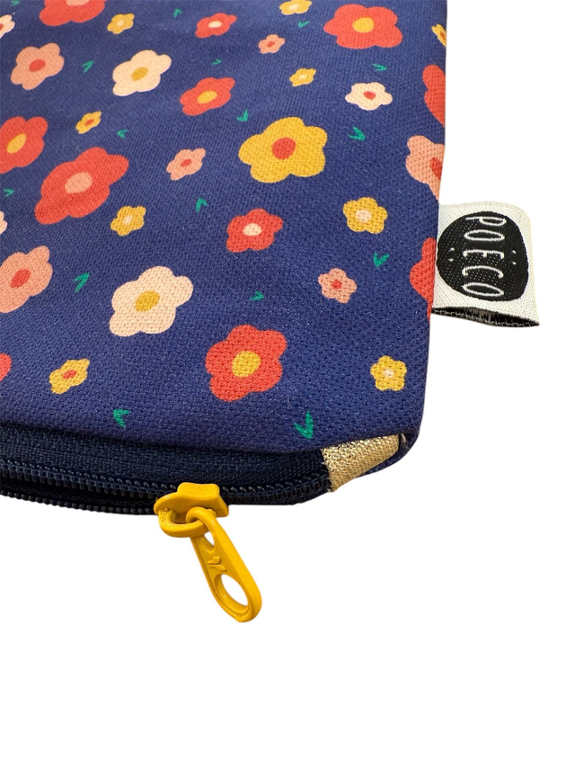 Trousse plate - FLEURS bleu marine