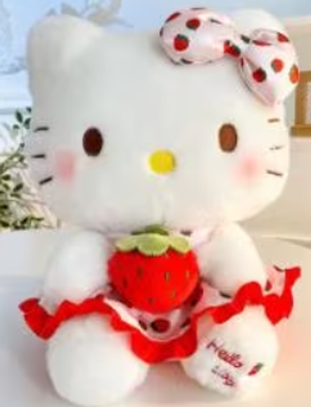 Hello Kitty luxe knuffel Rood met aardbei (23cm)