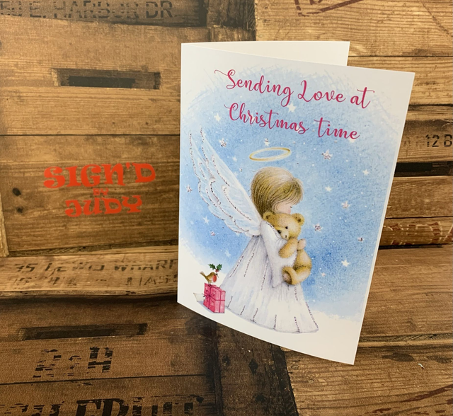 Sending love at Christmas card with angel 