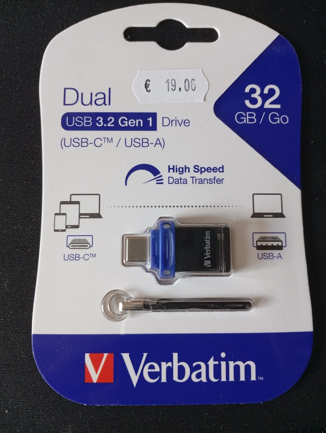 Clé USB Dual (USB-C/USB-A) Verbatim 32 Go - USB 3.2 Gen 1