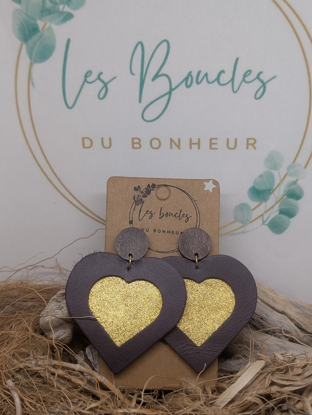Boucles d&#039;oreilles Double coeur doré dc107