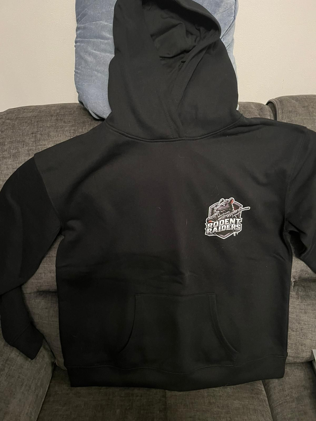 Black hoodie with logo on front size medium