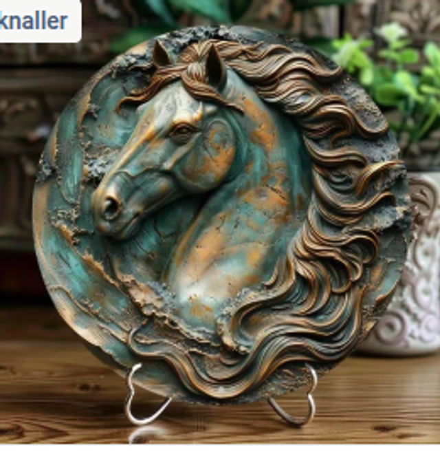 Wanddecoratie metalen bord Vintage Paard (20cm diameter)