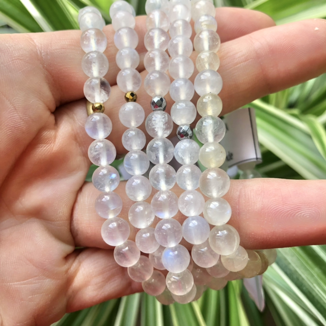 Bracelet Péristérite AA ( Labradorite blanche ou pierre de lune  🌈 