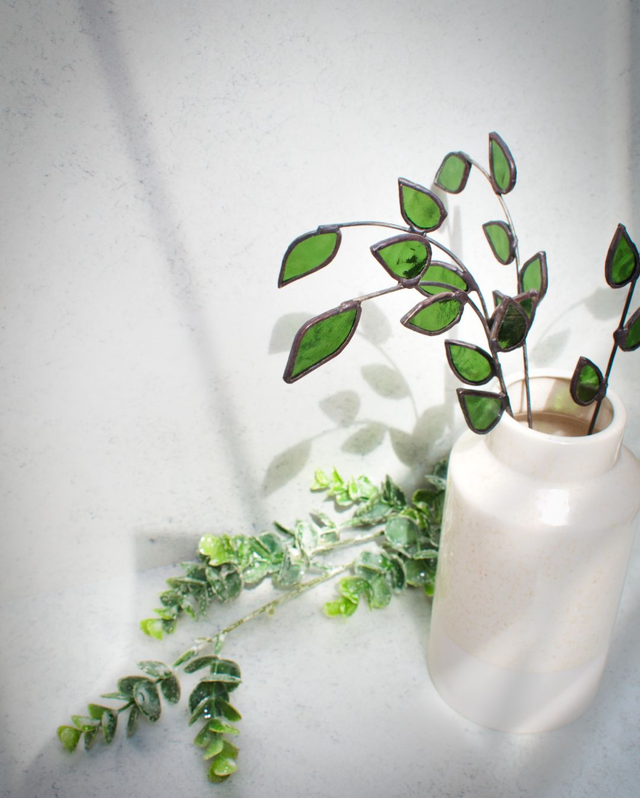 Olive Green Foliage Stained Glass Faux Flowers