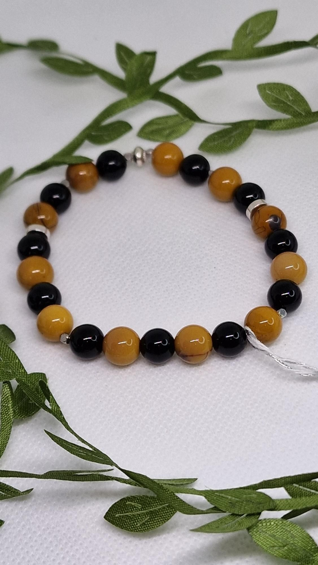 Bracelet Jaspe Mokaïte et Onyx en 0,8 cm 
