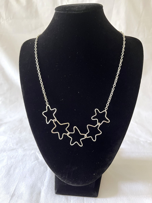Starlit Silver: Recycled Silver Star Necklace – Linked Hollow Star Cluster
