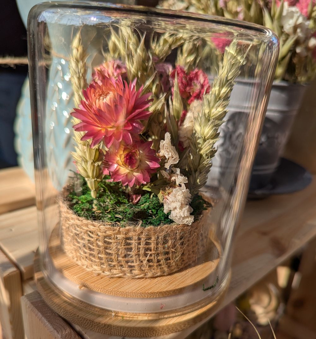Dried Flower Cloche with Grasses &amp; Florals