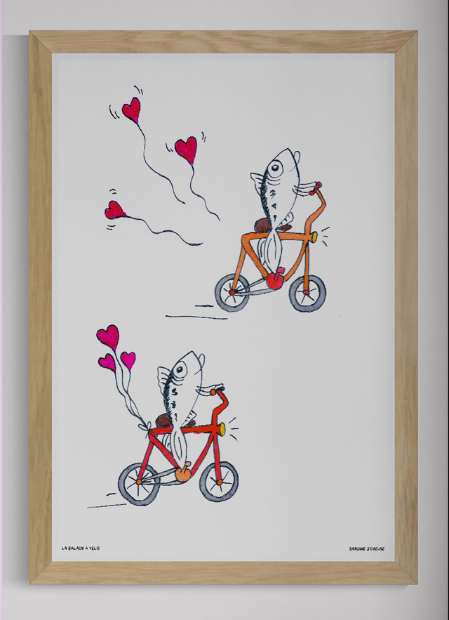 La Balade à Vélo – Carte postale illustrée de sardines