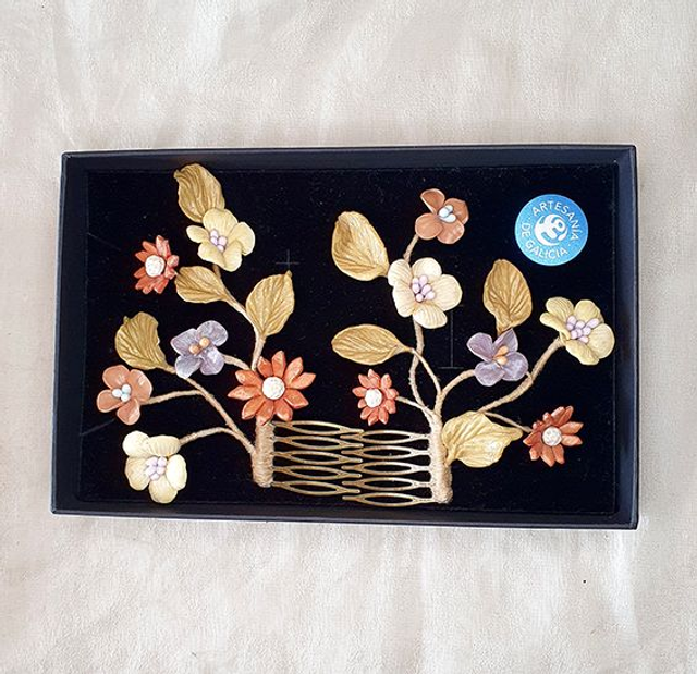 Peinetas dobles tocado de flores y hojas para coleta o trenza Ivy