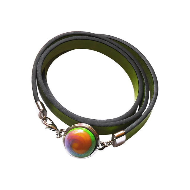 Bracelet homme femme simili cuir vert spirale verte