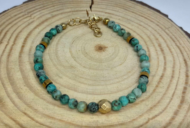 Bracelet turquoise africaine acier or inoxydable 4 mm