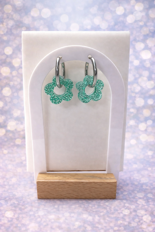 Fleurs vertes, pailletée