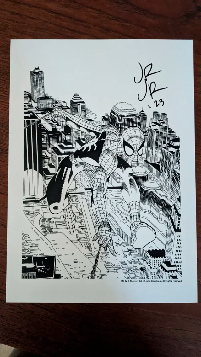 Stampa A4 Spiderman autografata John Romita Junior