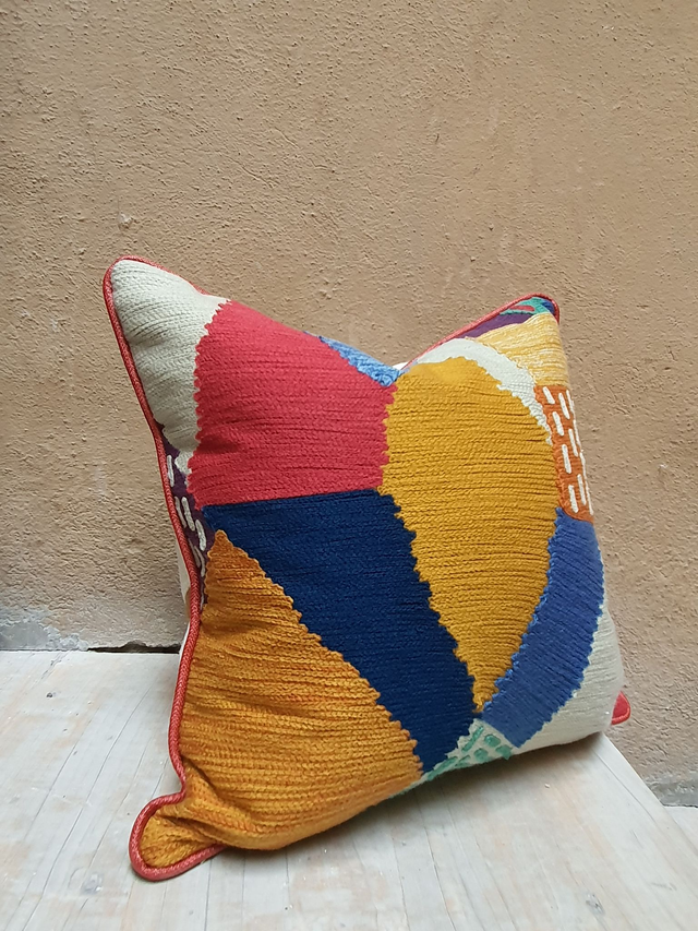 Pierre Frey luxury decorative doubleface cover cushion embroidery linen multicolor patchwork copricuscino ricamato home decoration house decor