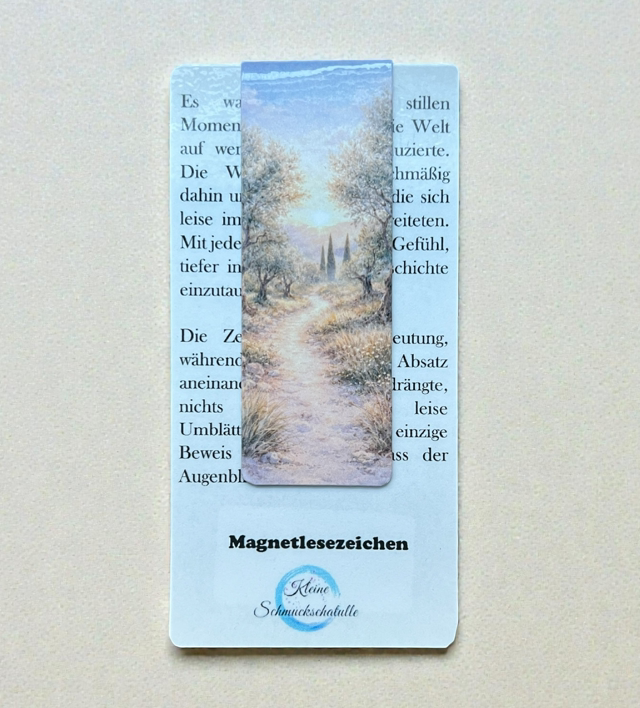 Lesezeichen Olivenhain - Handgefertigte Magnet-Lesezeichen