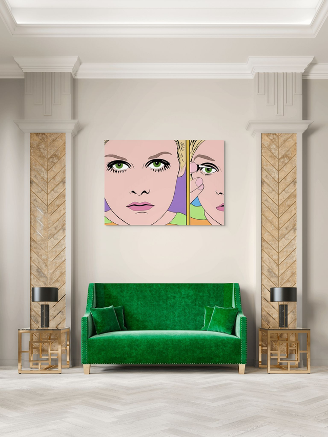 Canvas Wall Art, Supermodel Twiggy, Large Scale Graphical Colourful Artwork, Four Sizes, Part 2 of a Set of 3