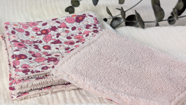 Lingettes démaquillantes lavables - Collection "Baby Flower", + bambou rose poudré, le lot de 5