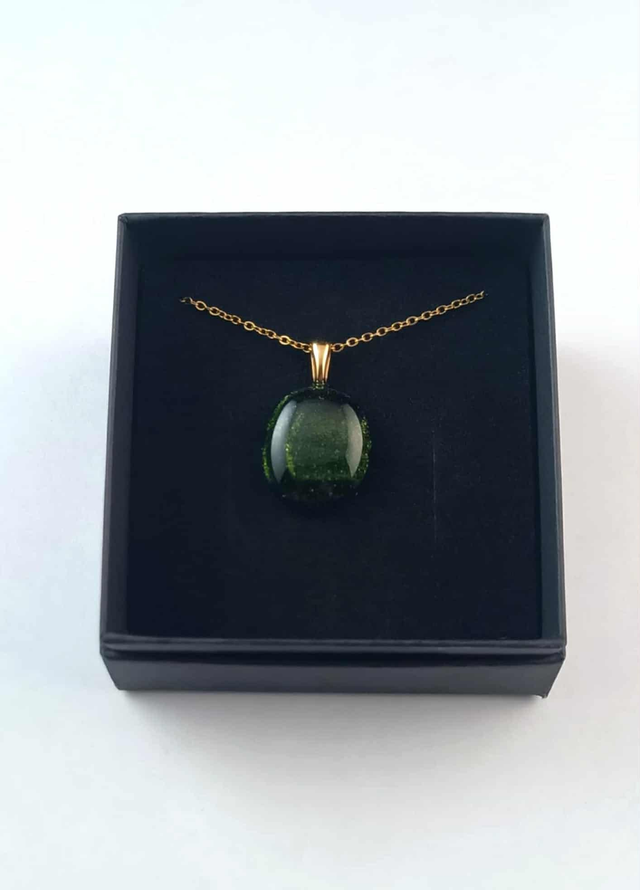Collier Verre Fusing - Verre Couleur Vert Aventurine