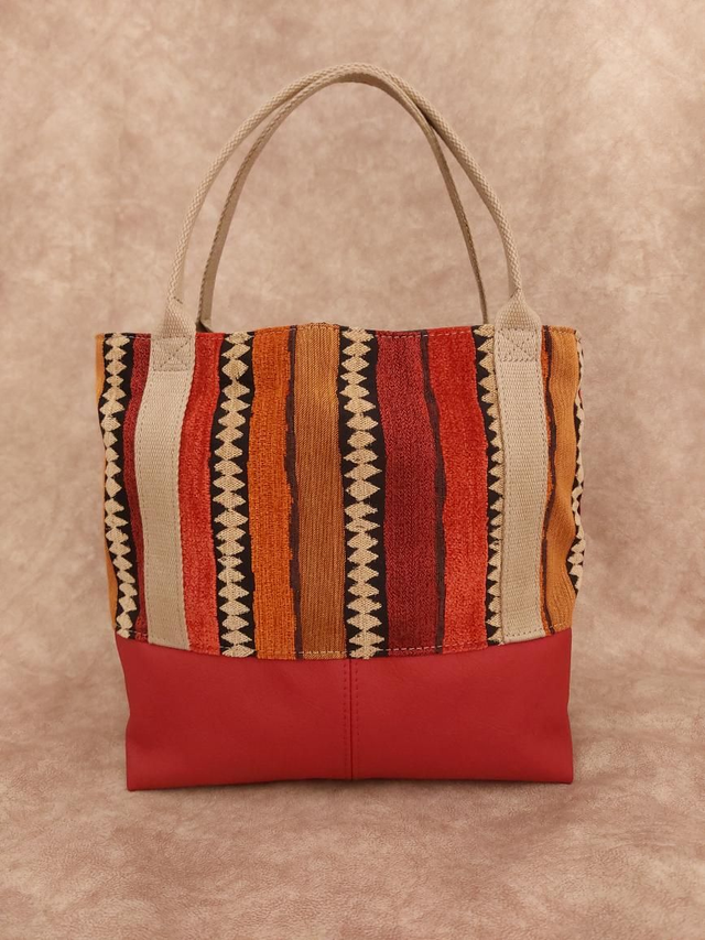 Sac cabas en cuir et tissu 