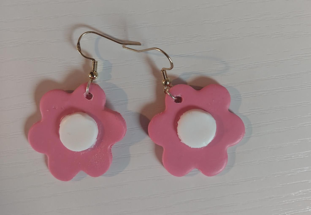 Handmade clay earrings-Pink flowers 