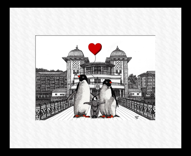 Pier Cafe, Adelies and baby with heart - 10" x 8"