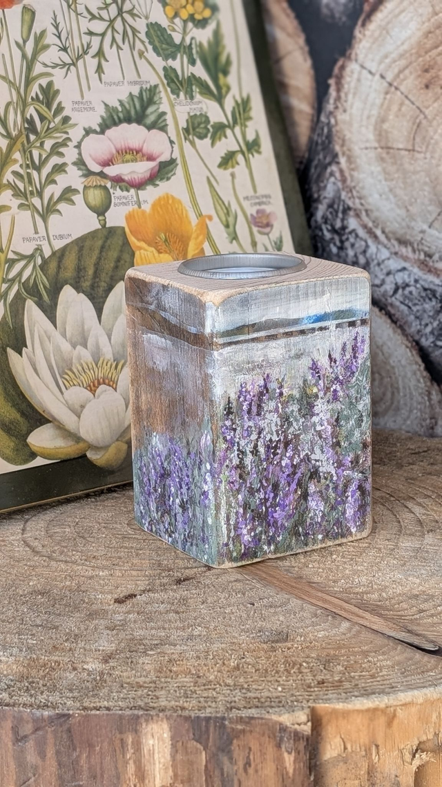 Arnside Lavender and Viaduct - Tealight Holder Reclaimed Wood