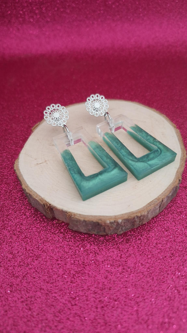 Boucles d'oreilles rosaces argentées transparente/verte