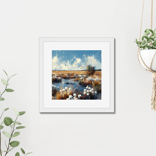 Framed, signed print by Stefan Birch. &quot;Bog Cotton, Peatlands Park&quot;