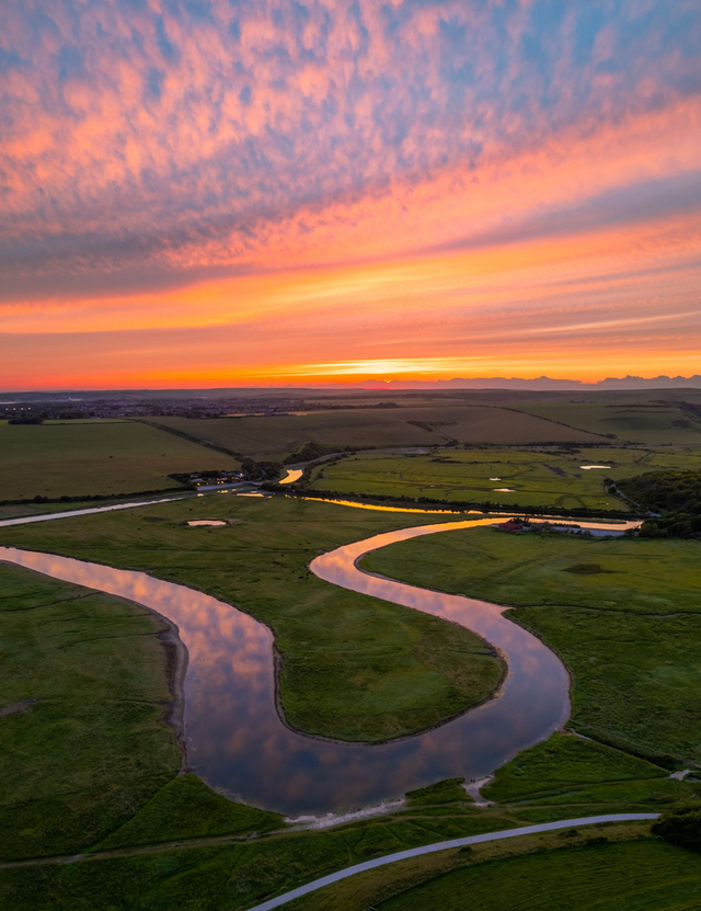 Cuckmere river at Sunset - East Sussex | Prints &amp; Mounts | Aerial Photography