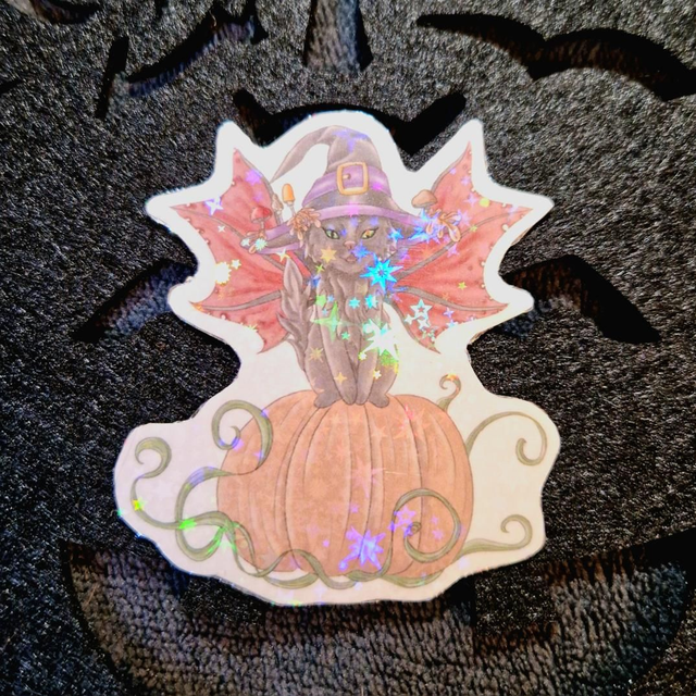 Magnet holographique Happy Chat'lloween Vampire Witch