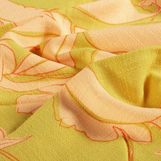 Lin Viscose Fleurs Jaune Citon