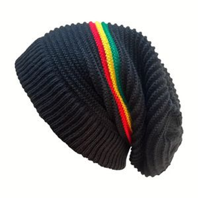 Bonnet rasta Reggae Noir - Drapeau Rasta - Vert Jaune Rouge - Confortable et Doux - Unisexe