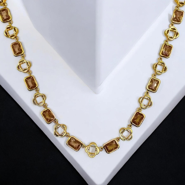 Collier en Zircone Cubique Carrée Colorée - Cuivre Plaqué Or 18K - Style Hip-Hop