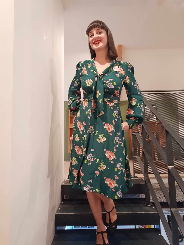 Robe Eva verte imprimé fleuri 1940's