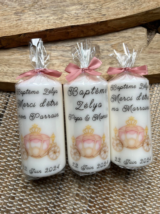 Bougie baptême, communion, naissance personnalisée Carrosse princesse