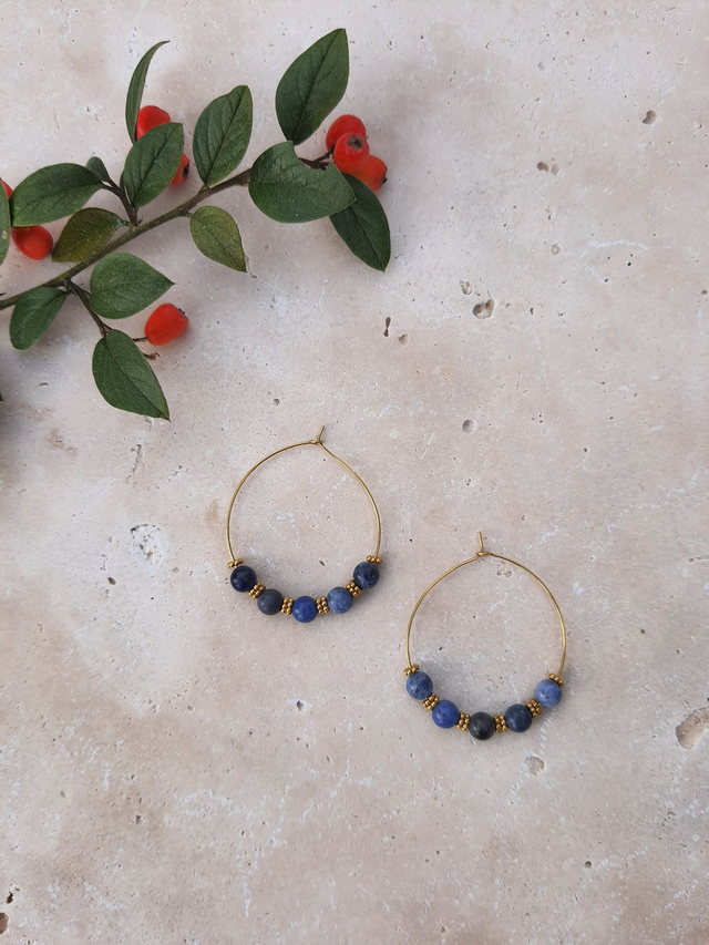 Boucles d'oreilles dorés - Sodalite