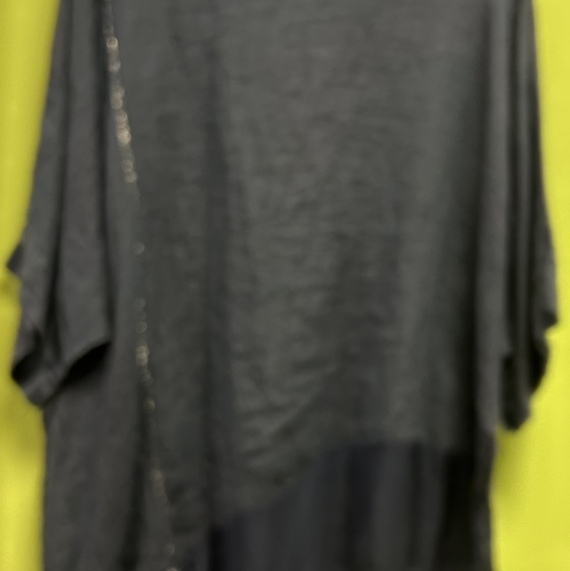LMF - Navy Blue Linen Top with Lace Hem - Free Size - 1798