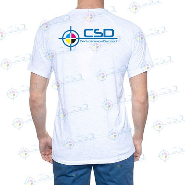 T-Shirt schiena personalizzata da un colore a quadricromia, formato circa cm. 20x30, pronte in 12 giorni (prezzo con IVA)