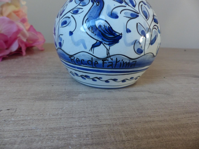 Vase en céramique Oiseau et Biche Bleus Peint Main Portugal, Vase en Céramique Animal, Vase Forme Coloquinte Décoration Intérieur Cadeau