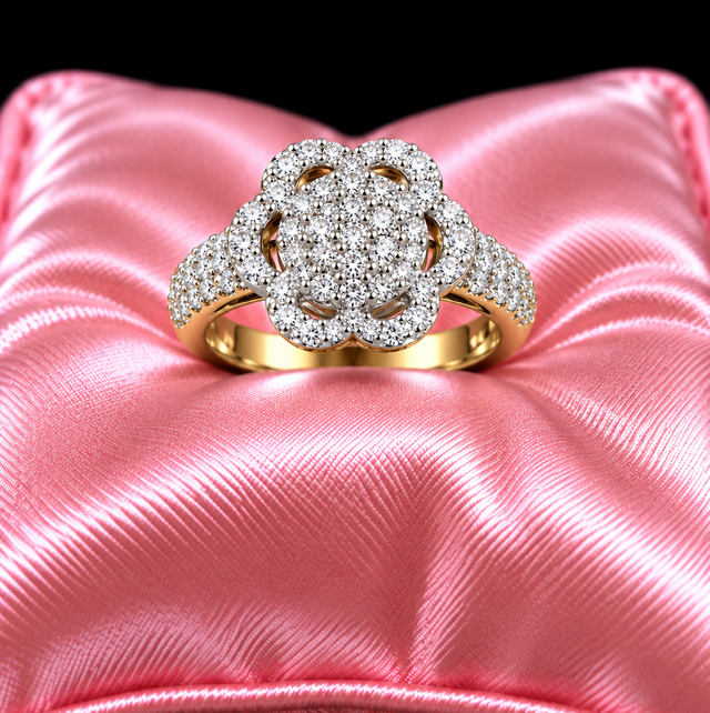 9ct Gold &amp; Diamond Floral Cluster Ring