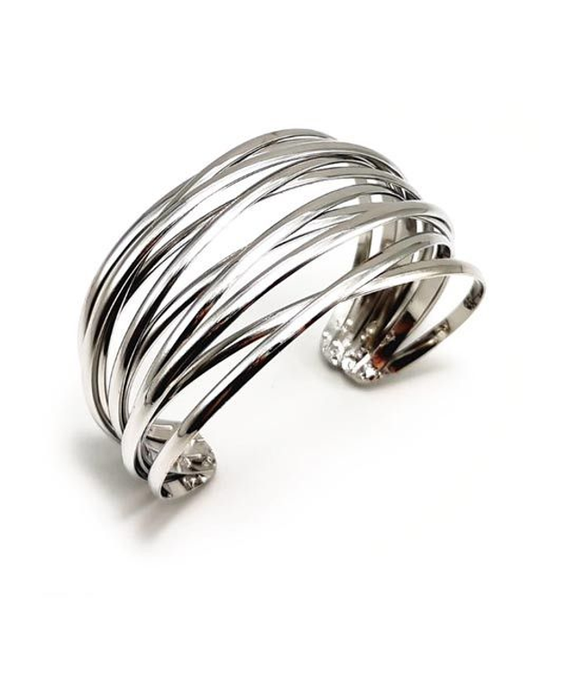 Bracelet de manchette  lignes tressées Argent